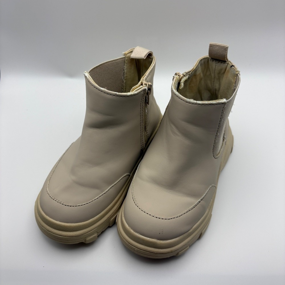 Zara Kids Beige Chunky Lug Sole Ankle Boots Side Zip Size 23 US 7 Toddler